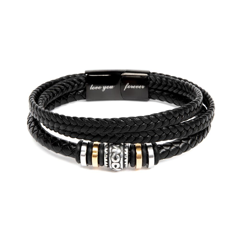 World's Greatest Dad - Men's Love You Forever Leather Bracelet With Mahogany Style Luxury Box