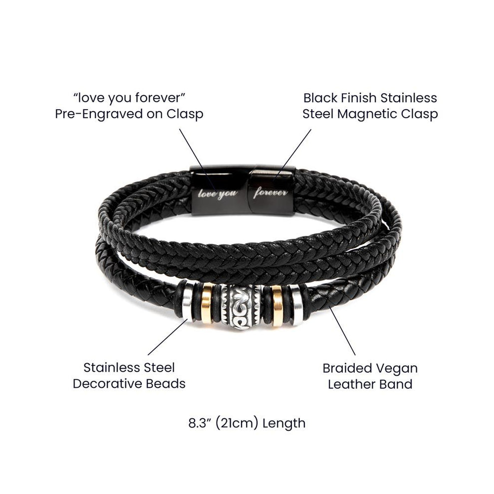 World's Greatest Dad - Men's Love You Forever Leather Bracelet With Mahogany Style Luxury Box
