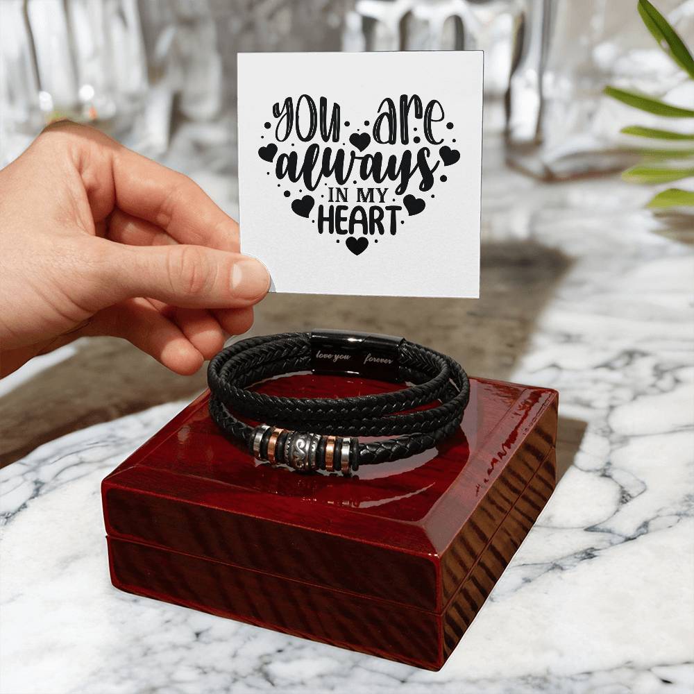 You Are Always In My Heart v2 - Men's "Love You Forever" Bracelet With Mahogany Style Luxury Box