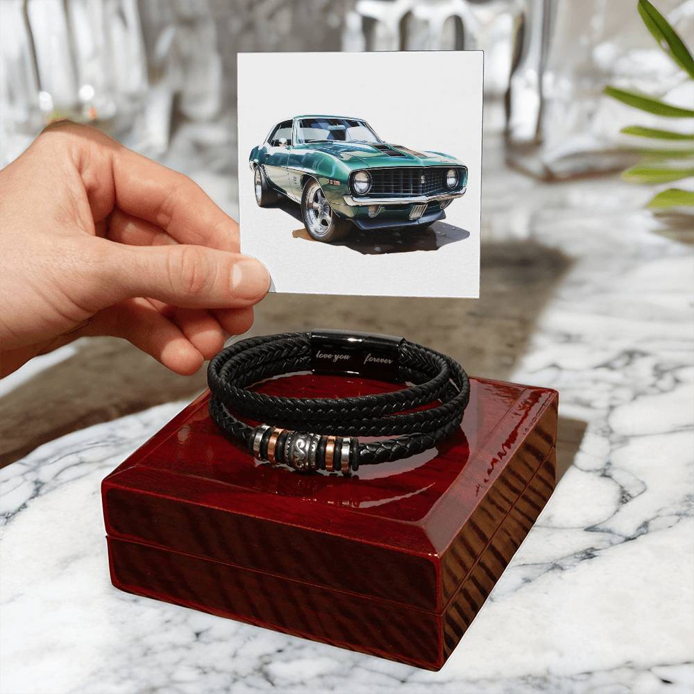 Muscle Car 09 - Men's "Love You Forever" Bracelet With Mahogany Style Luxury Box