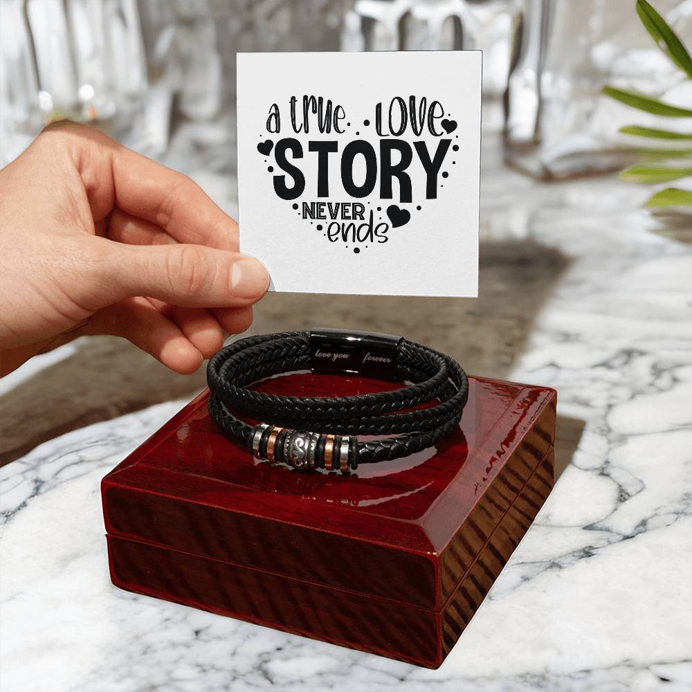 A True Love Story Never Ends v2 - Men's "Love You Forever" Bracelet With Mahogany Style Luxury Box
