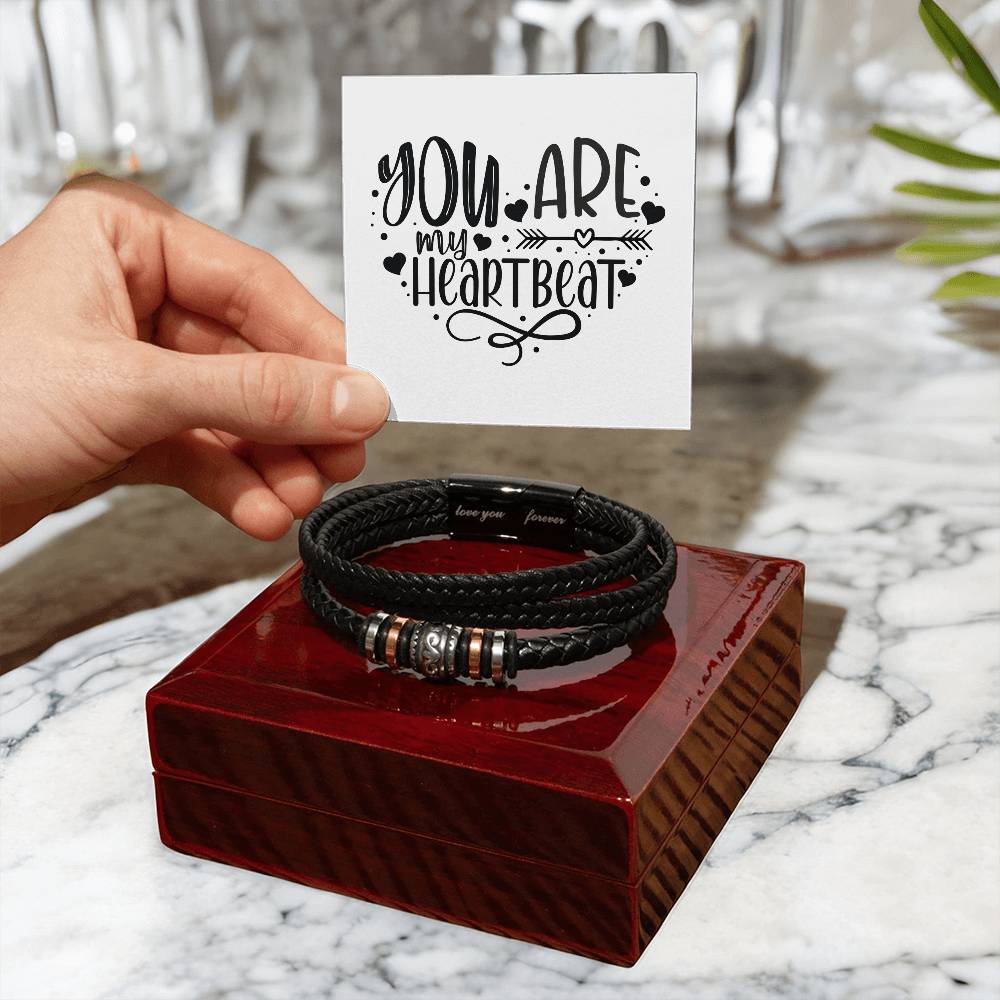 You Are My Heartbeat v2 - Men's "Love You Forever" Bracelet With Mahogany Style Luxury Box