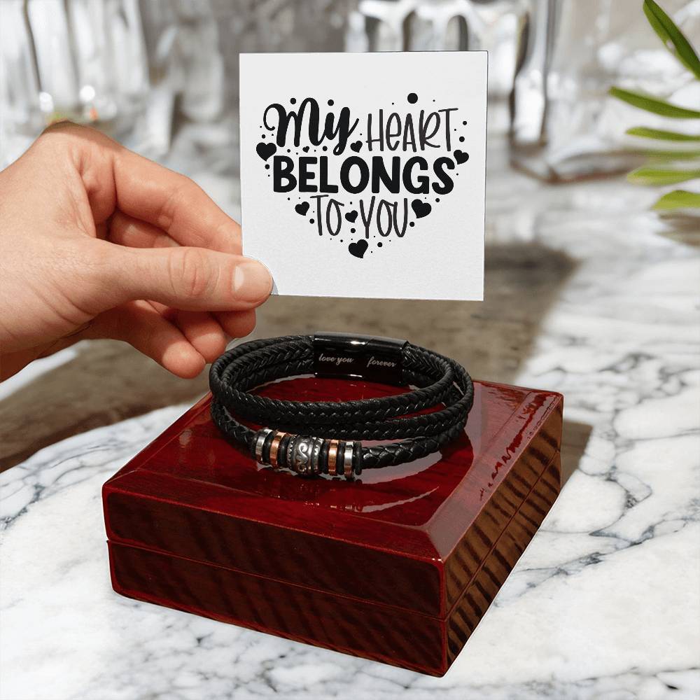 My Heart Belongs To You v2 - Men's "Love You Forever" Bracelet With Mahogany Style Luxury Box