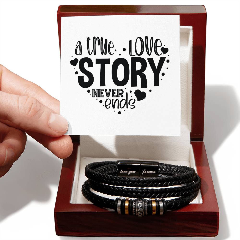 A True Love Story Never Ends v2 - Men's "Love You Forever" Bracelet With Mahogany Style Luxury Box