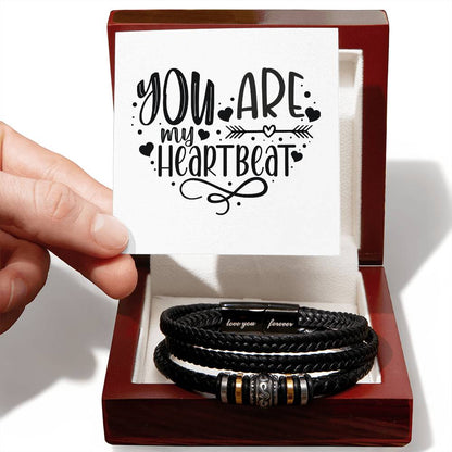 You Are My Heartbeat v2 - Men's "Love You Forever" Bracelet With Mahogany Style Luxury Box