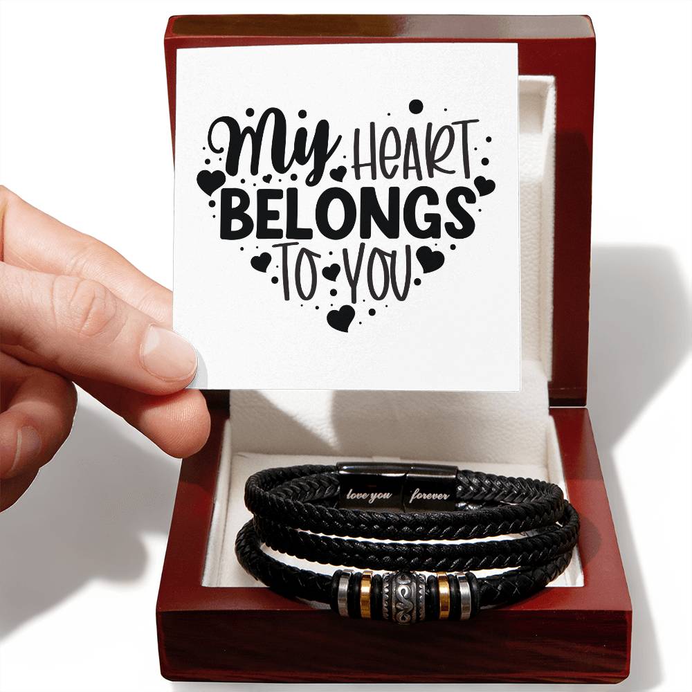 My Heart Belongs To You v2 - Men's "Love You Forever" Bracelet With Mahogany Style Luxury Box