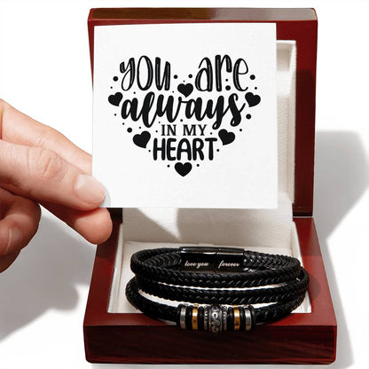 You Are Always In My Heart v2 - Men's "Love You Forever" Bracelet With Mahogany Style Luxury Box