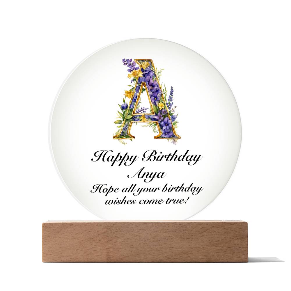 Happy Birthday Anya v02 - Circle Acrylic Plaque