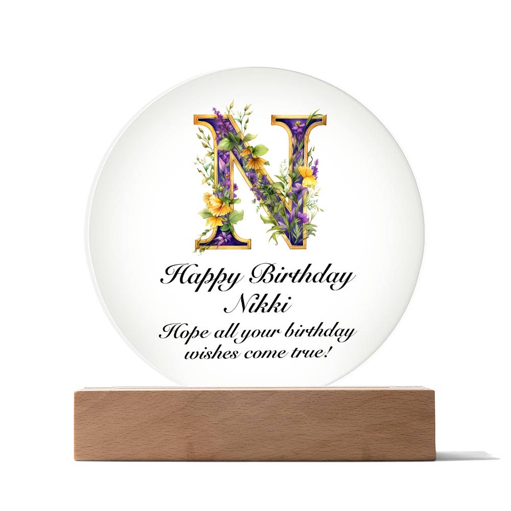 Happy Birthday Nikki v02 - Circle Acrylic Plaque
