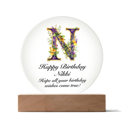 Happy Birthday Nikki v02 - Circle Acrylic Plaque