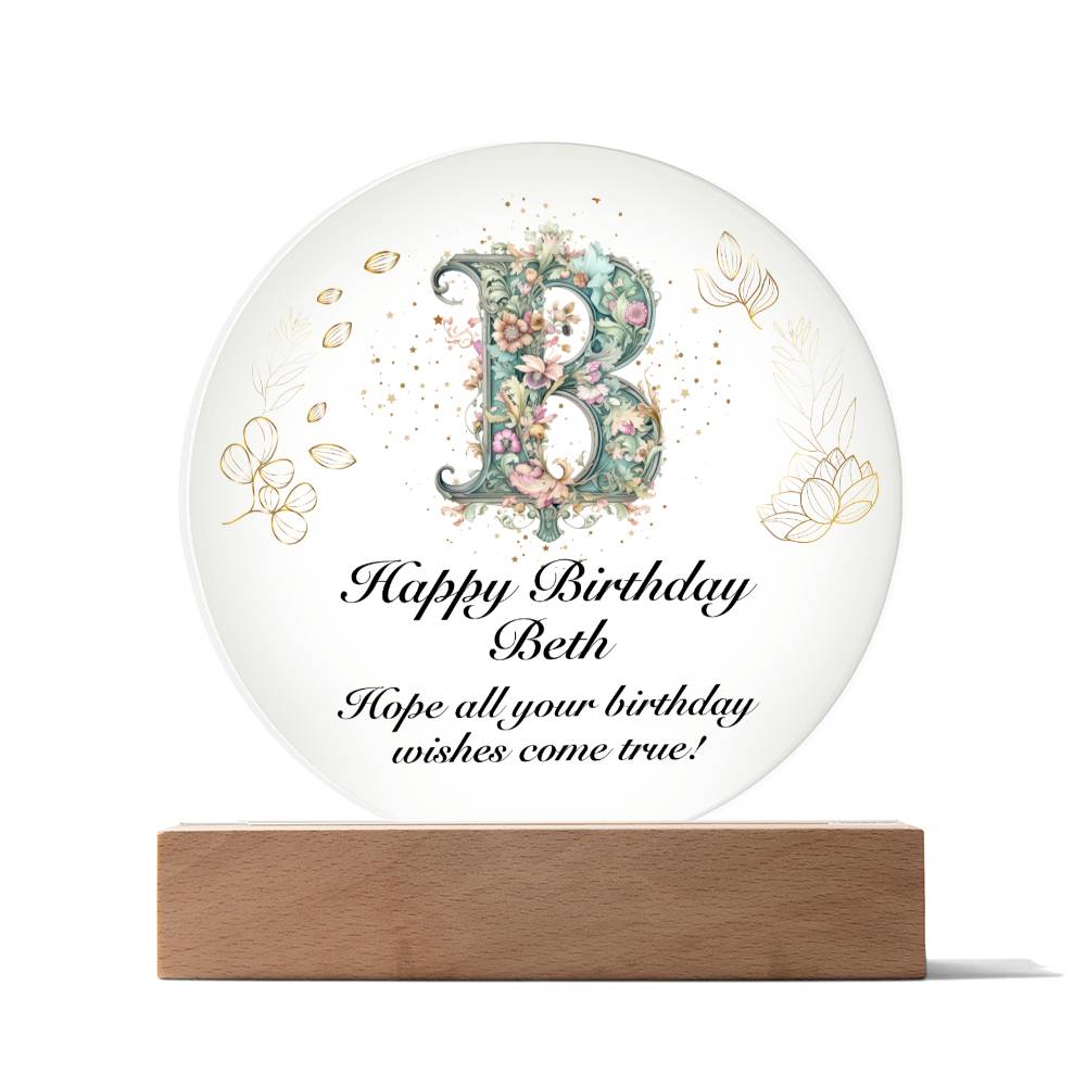 Happy Birthday Beth v01 - Circle Acrylic Plaque