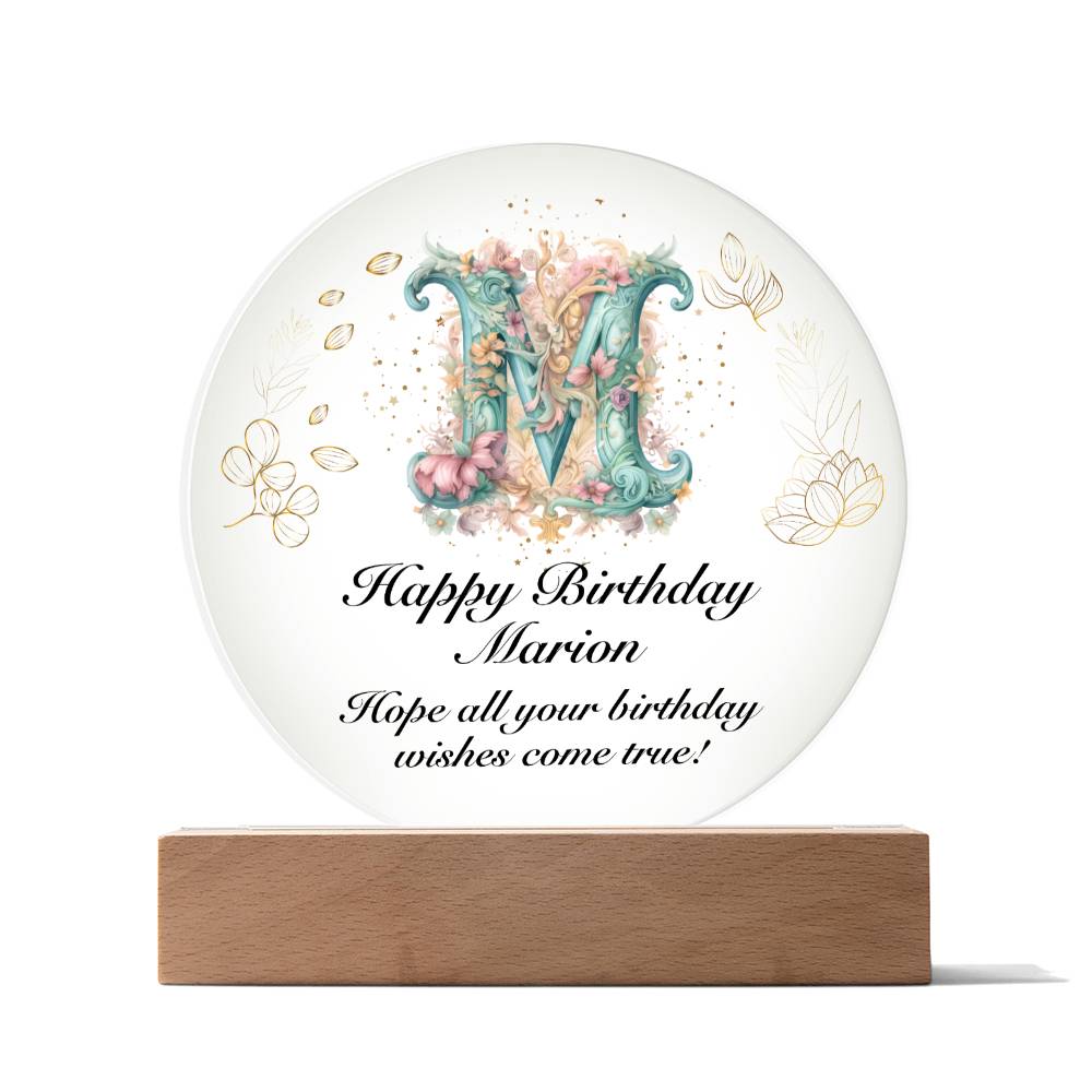 Happy Birthday Marion v01 - Circle Acrylic Plaque