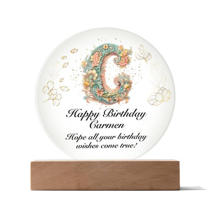 Happy Birthday Carmen v01 - Circle Acrylic Plaque