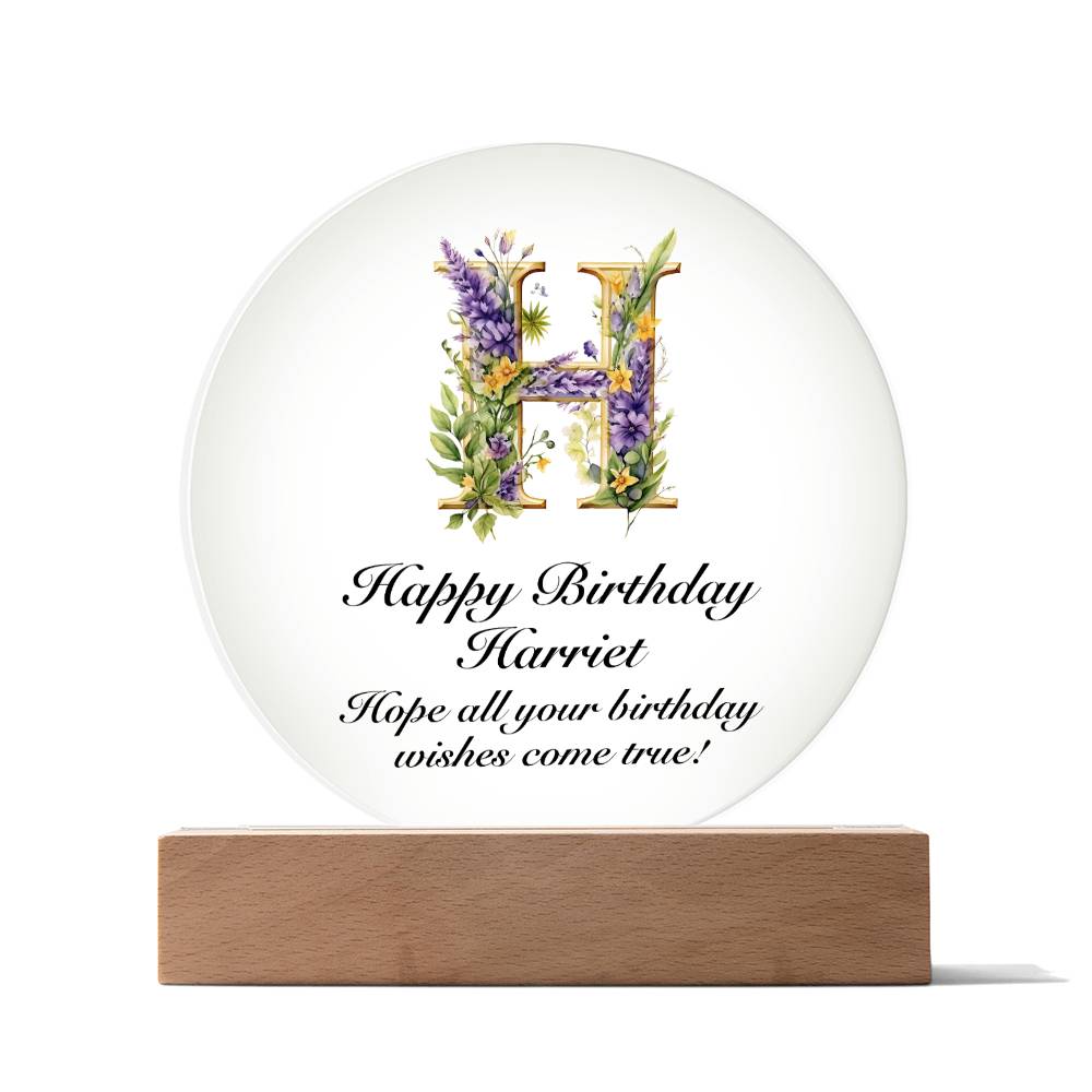 Happy Birthday Harriet v02 - Circle Acrylic Plaque