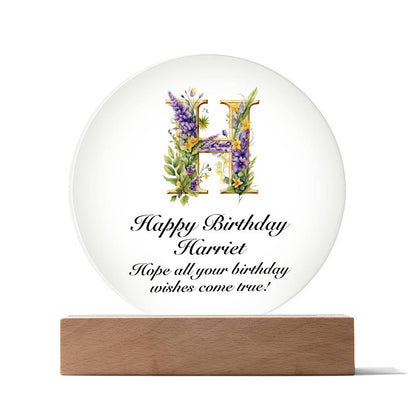 Happy Birthday Harriet v02 - Circle Acrylic Plaque