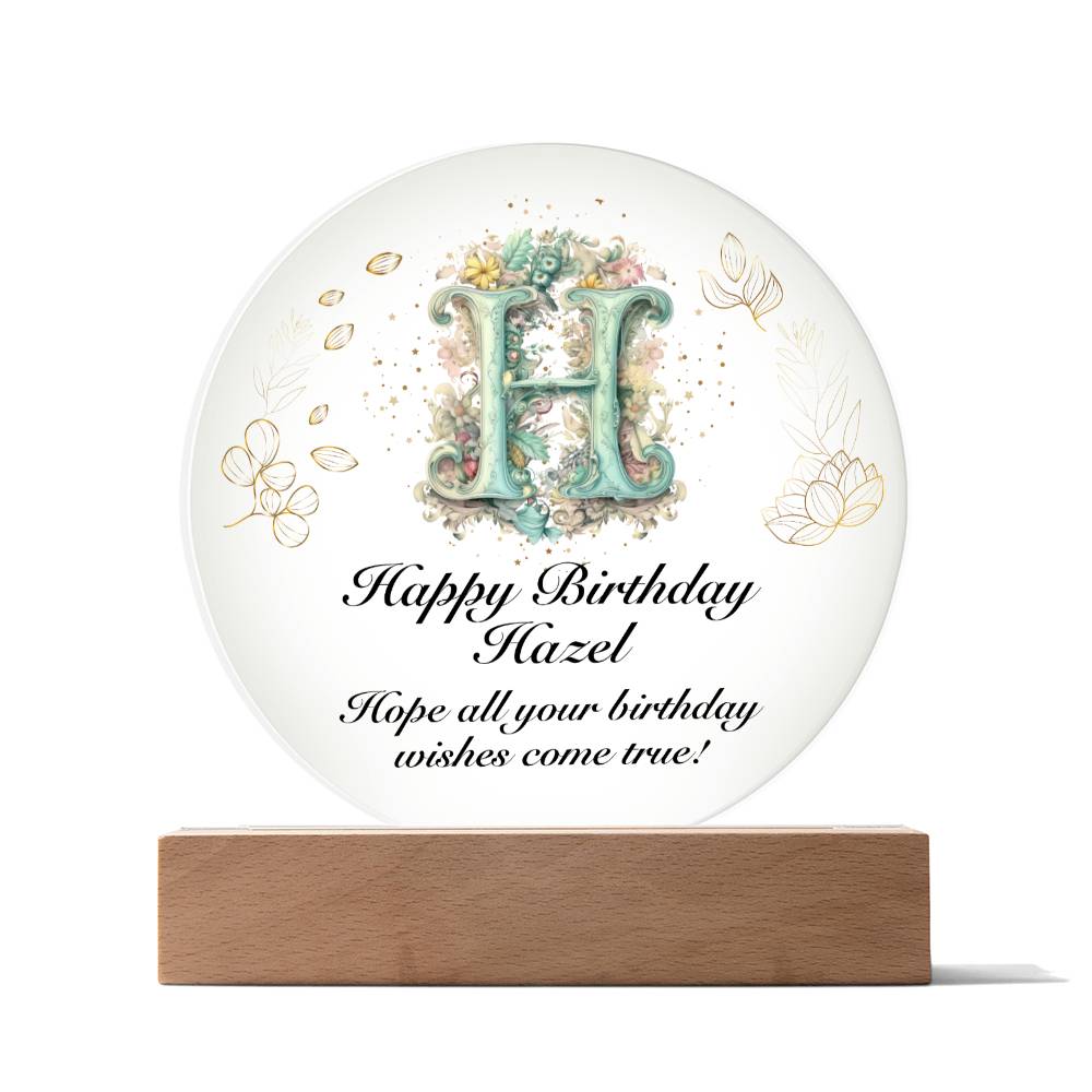 Happy Birthday Hazel v01 - Circle Acrylic Plaque
