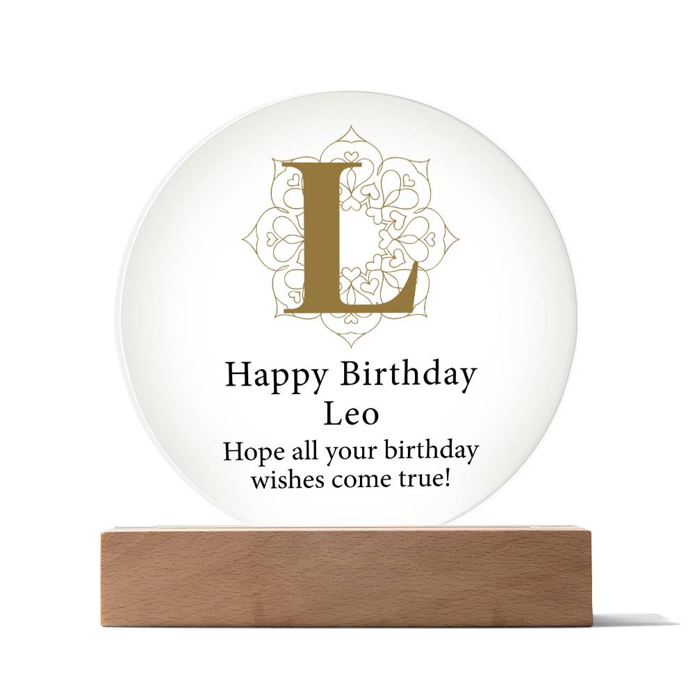 Happy Birthday Leo v01 - Circle Acrylic Plaque