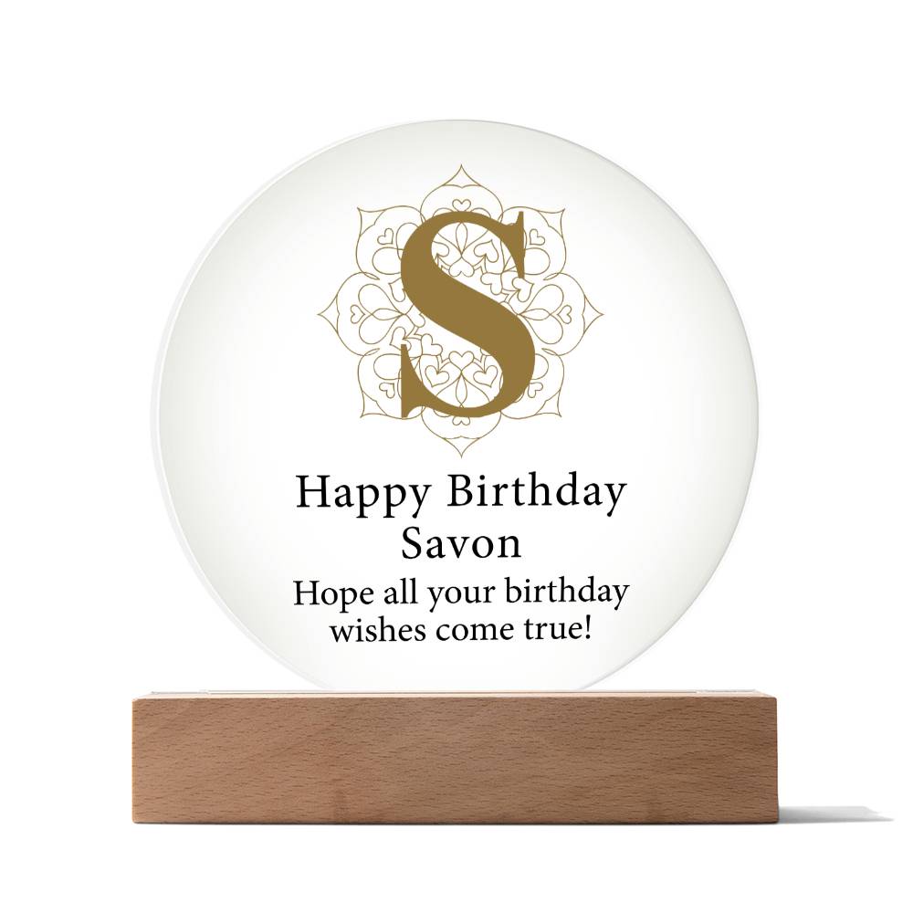 Happy Birthday Savon v01 - Circle Acrylic Plaque