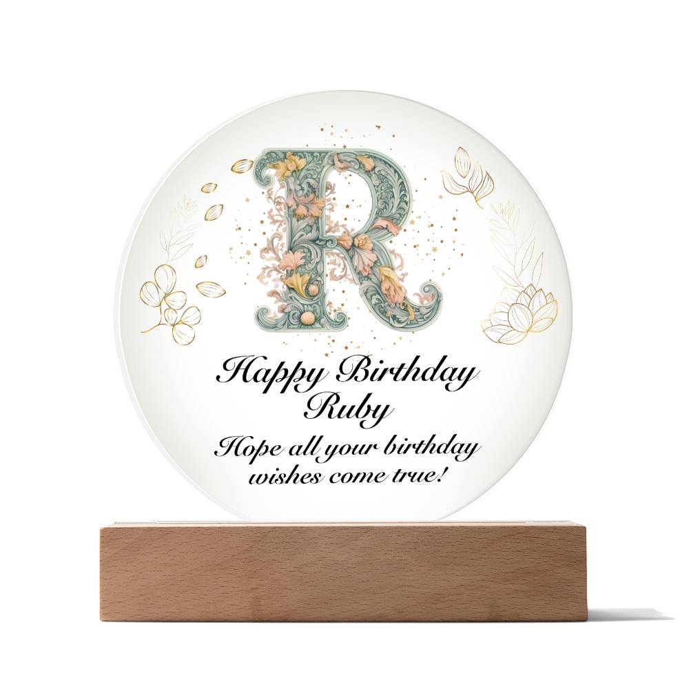 Happy Birthday Ruby v01 - Circle Acrylic Plaque