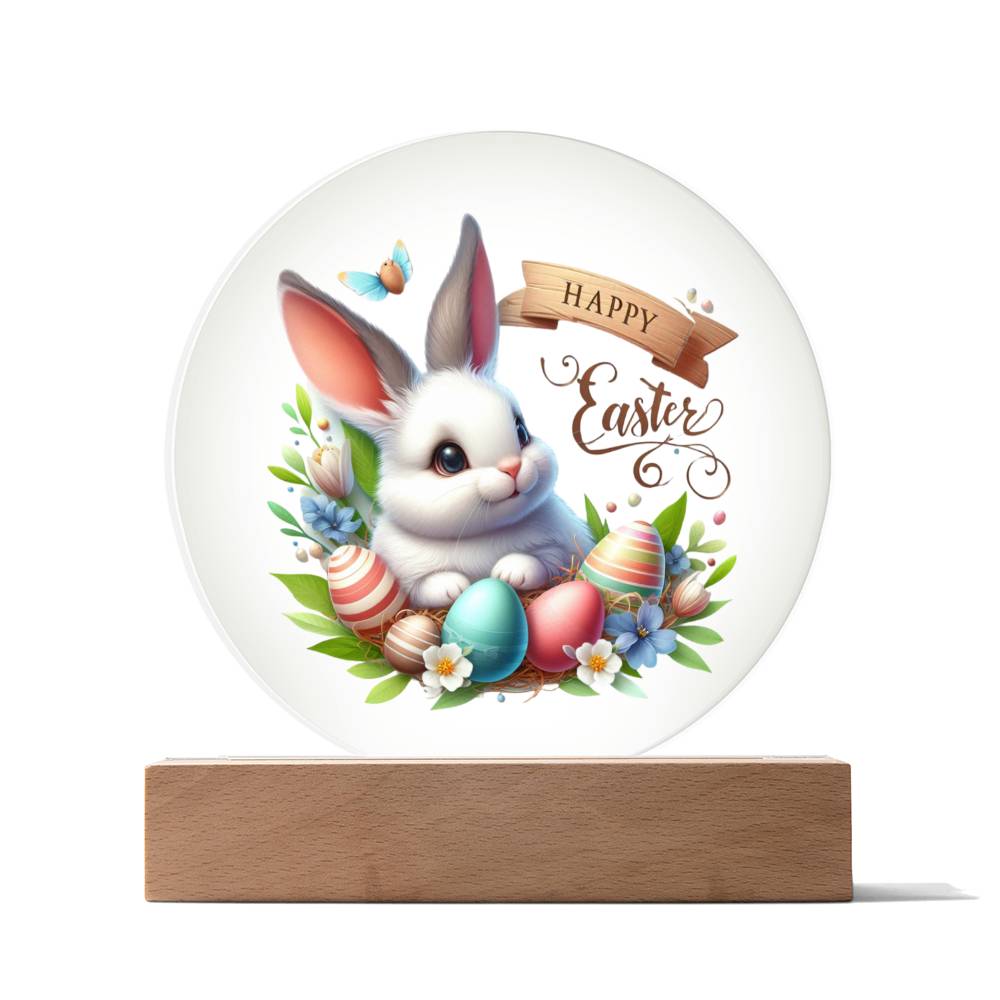 Happy Easter Bunny Sign 01 - Circle Acrylic Plaque