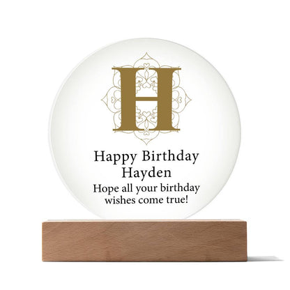 Happy Birthday Hayden v01 - Circle Acrylic Plaque