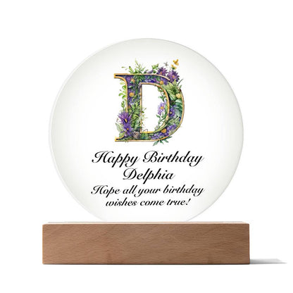 Happy Birthday Delphia v02 - Circle Acrylic Plaque