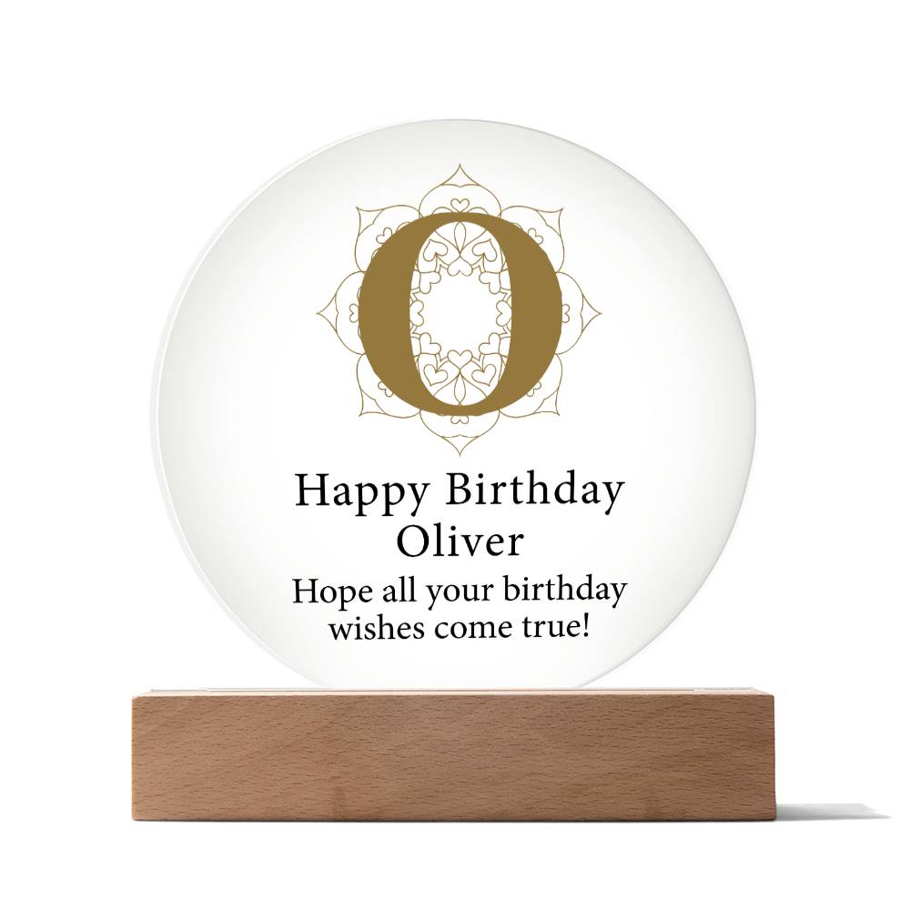 Happy Birthday Oliver v01 - Circle Acrylic Plaque