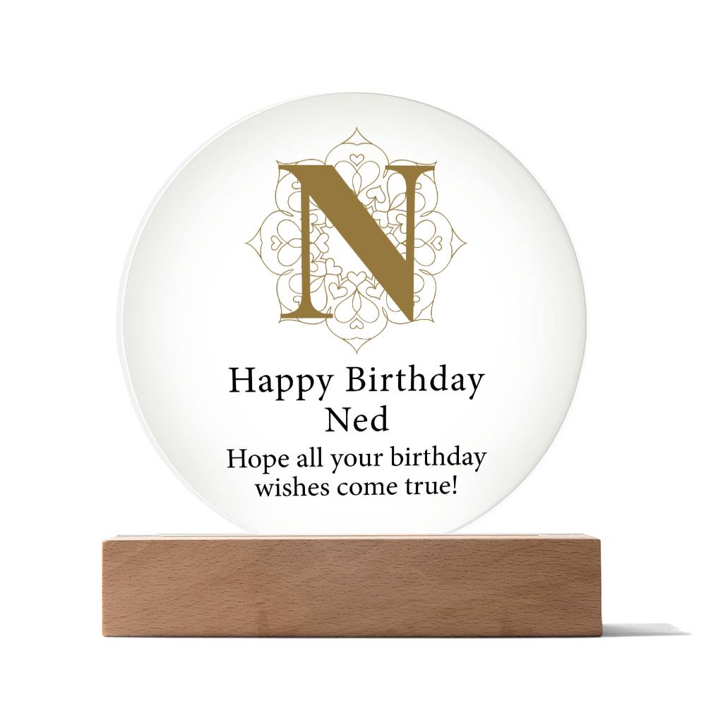 Happy Birthday Ned v01 - Circle Acrylic Plaque
