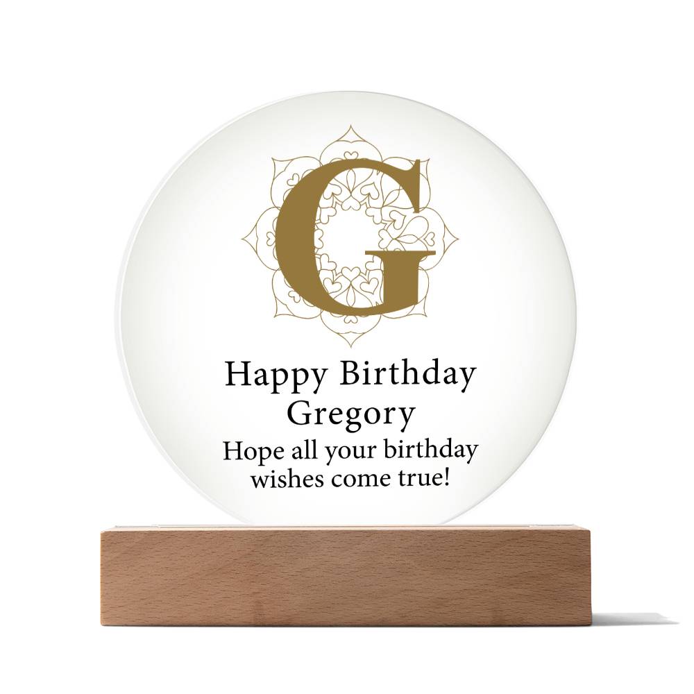 Happy Birthday Gregory v01 - Circle Acrylic Plaque