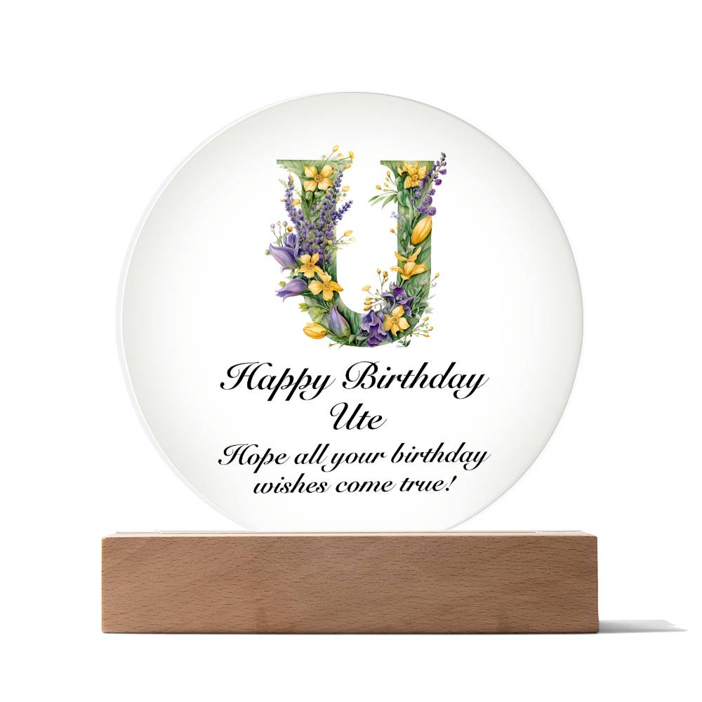 Happy Birthday Ute v02 - Circle Acrylic Plaque