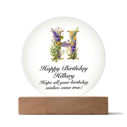 Happy Birthday Hillary v02 - Circle Acrylic Plaque