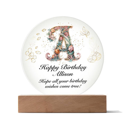 Happy Birthday Allison v01 - Circle Acrylic Plaque