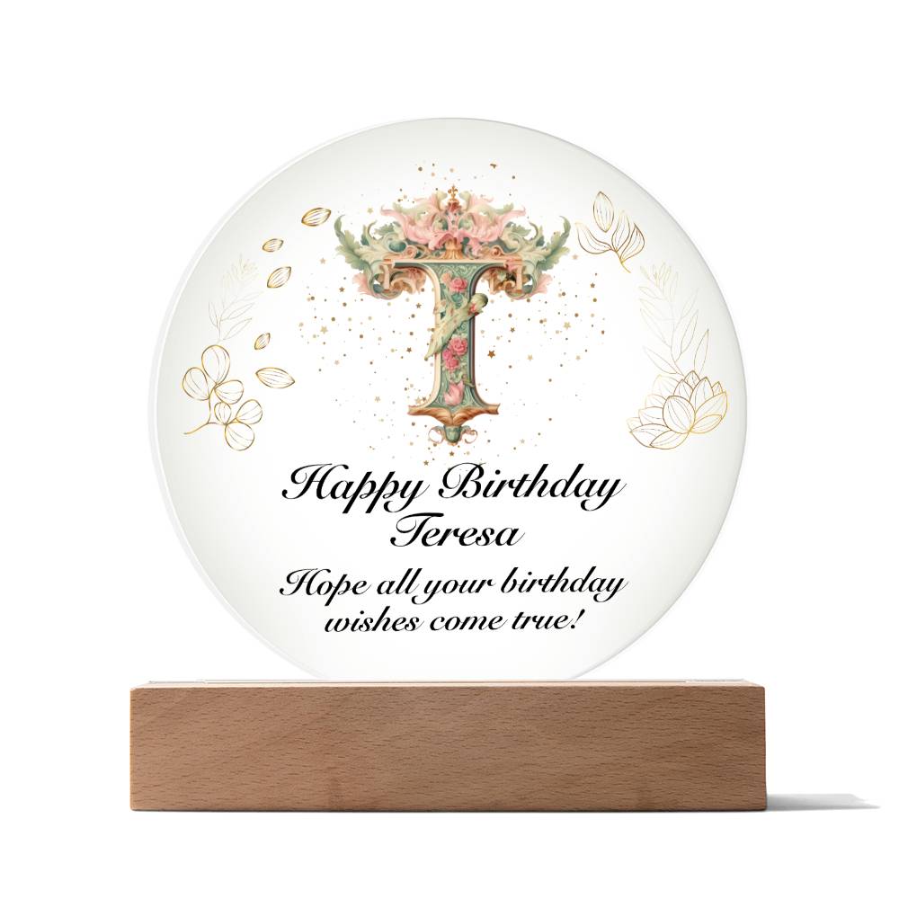Happy Birthday Teresa v01 - Circle Acrylic Plaque