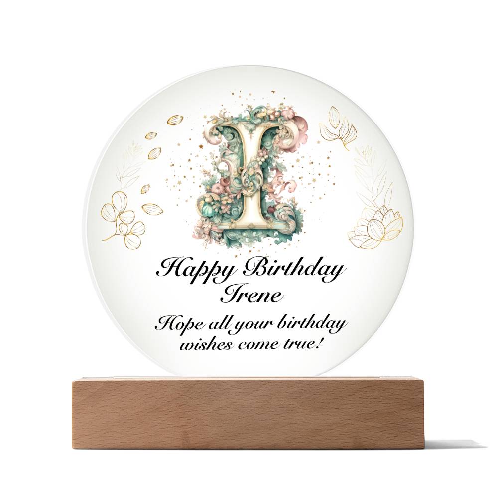 Happy Birthday Irene v01 - Circle Acrylic Plaque
