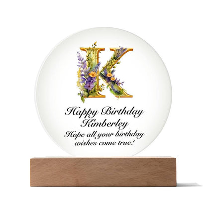 Happy Birthday Kimberley v02 - Circle Acrylic Plaque