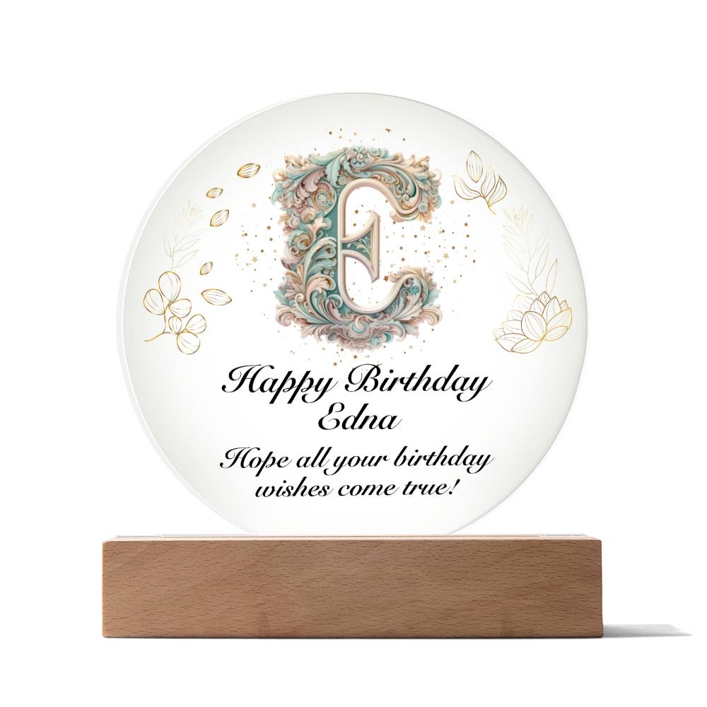 Happy Birthday Edna v01 - Circle Acrylic Plaque