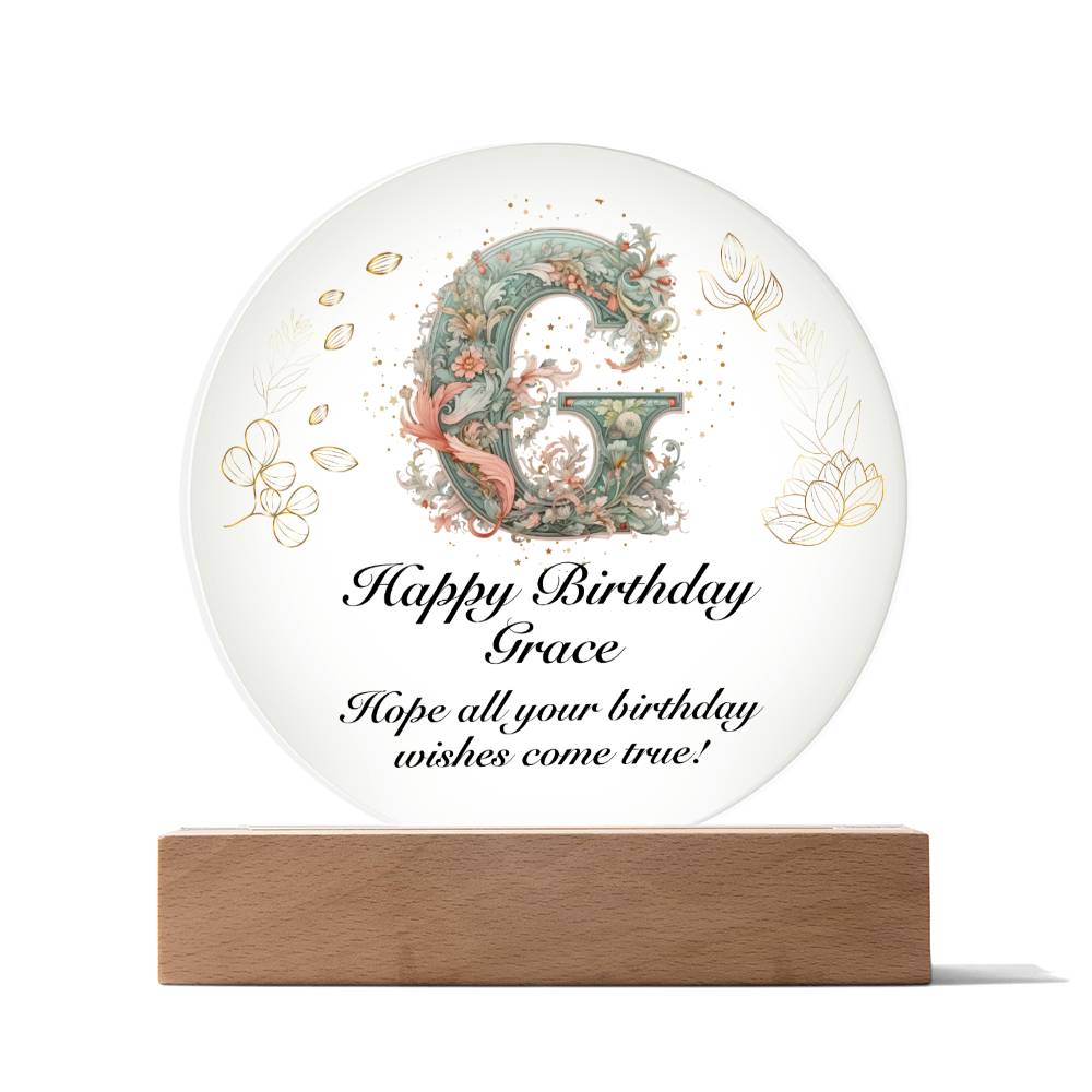 Happy Birthday Grace v01 - Circle Acrylic Plaque