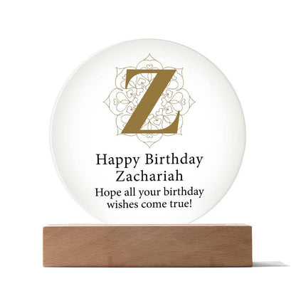 Happy Birthday Zachariah v01 - Circle Acrylic Plaque