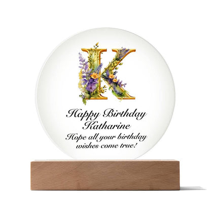 Happy Birthday Katharine v02 - Circle Acrylic Plaque