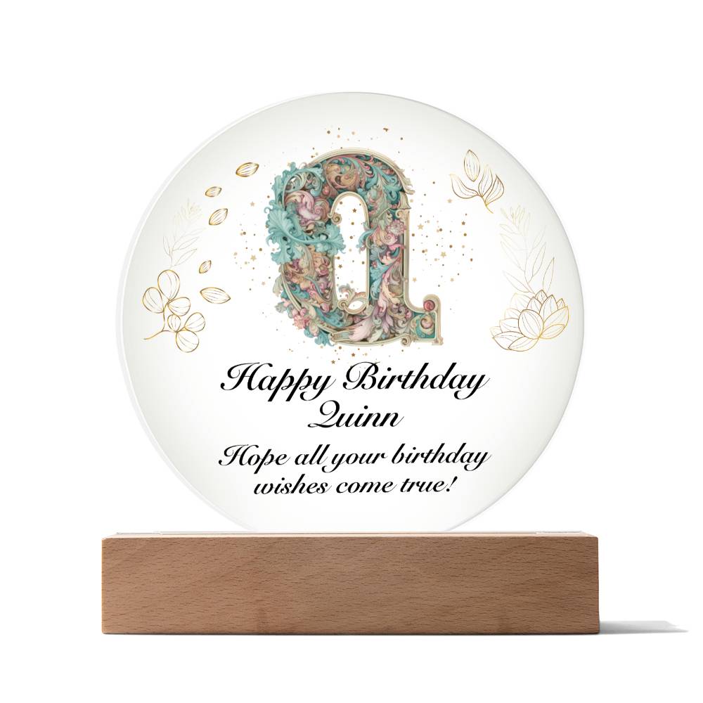 Happy Birthday Quinn v01 - Circle Acrylic Plaque