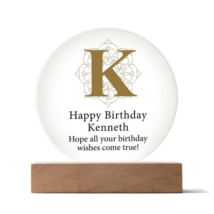 Happy Birthday Kenneth v01 - Circle Acrylic Plaque