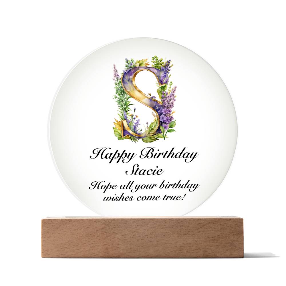Happy Birthday Stacie v02 - Circle Acrylic Plaque