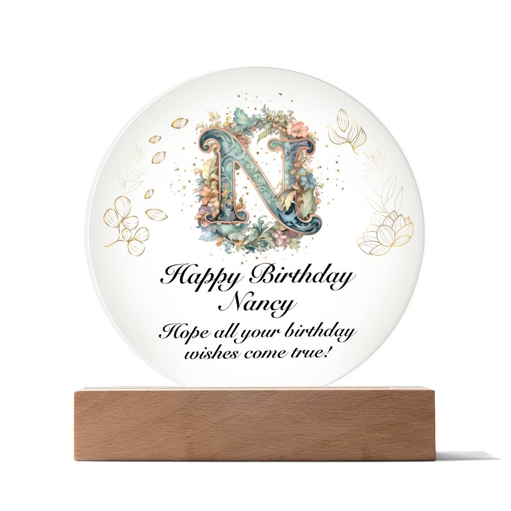 Happy Birthday Nancy v01 - Circle Acrylic Plaque