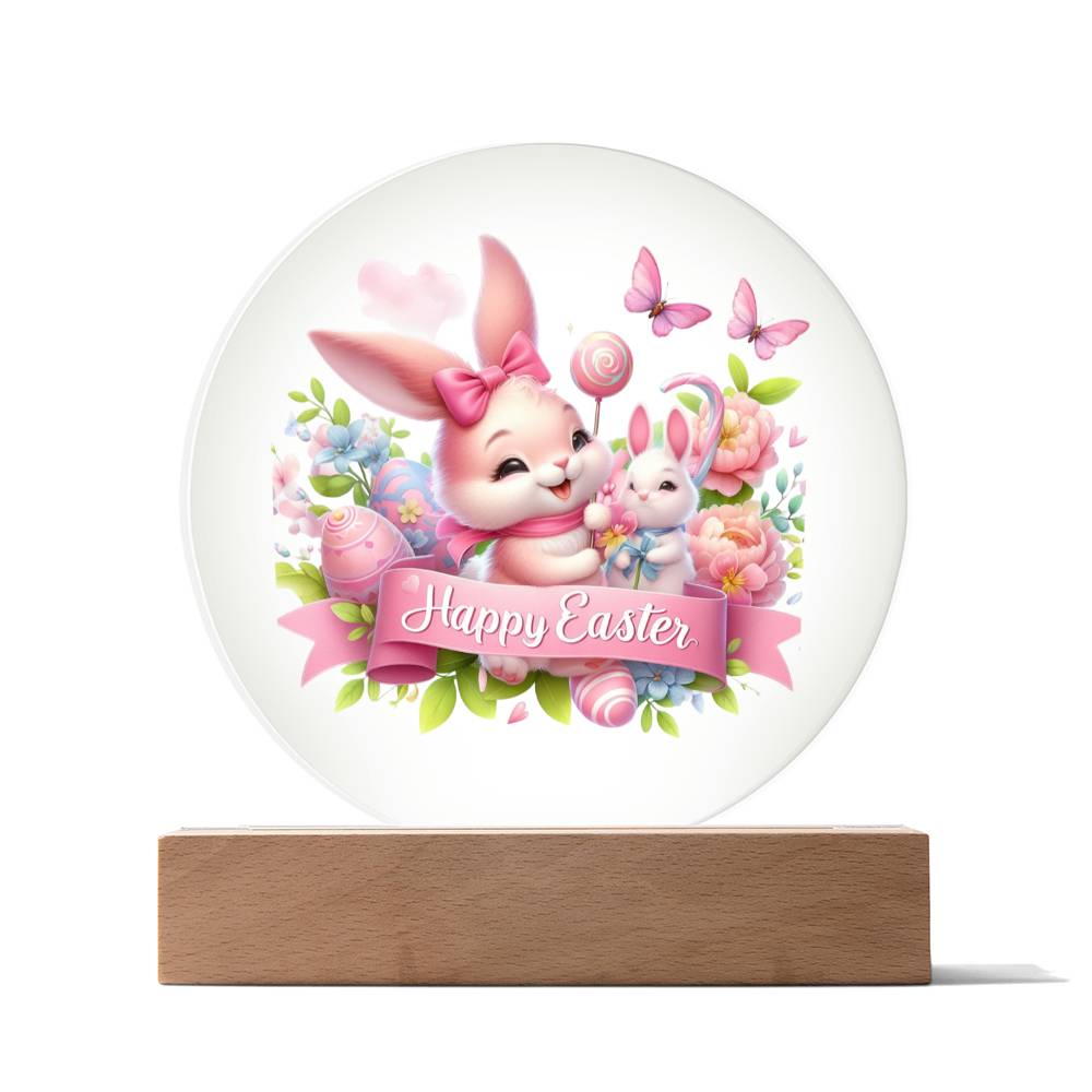 Happy Easter Bunny Sign 02 - Circle Acrylic Plaque