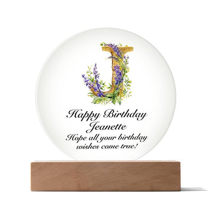 Happy Birthday Jeanette v02 - Circle Acrylic Plaque