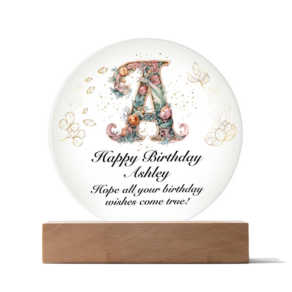 Happy Birthday Ashley v01 - Circle Acrylic Plaque