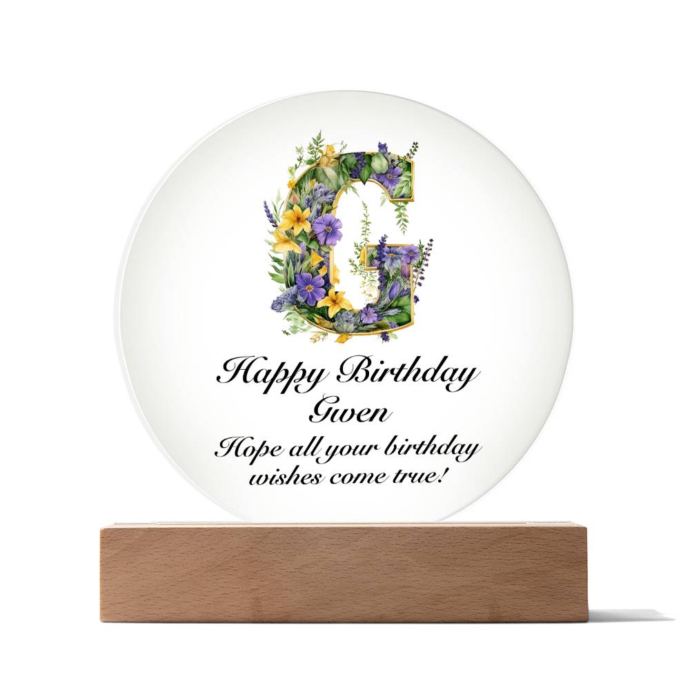 Happy Birthday Gwen v02 - Circle Acrylic Plaque