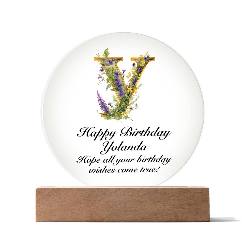 Happy Birthday Yolanda v02 - Circle Acrylic Plaque