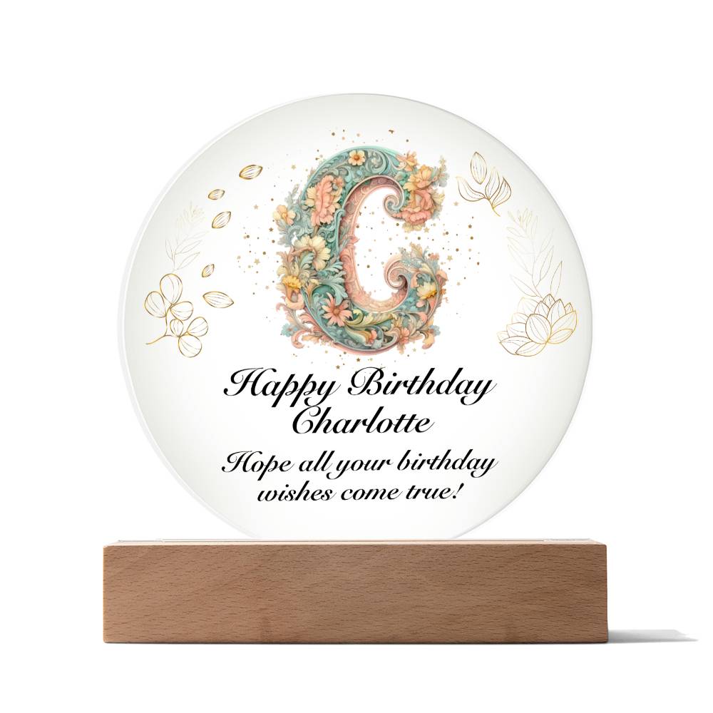 Happy Birthday Charlotte v01 - Circle Acrylic Plaque