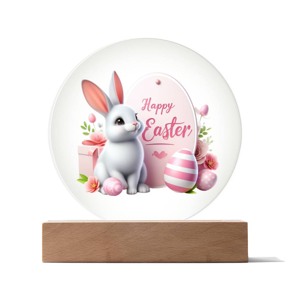 Happy Easter Bunny Sign 05 - Circle Acrylic Plaque